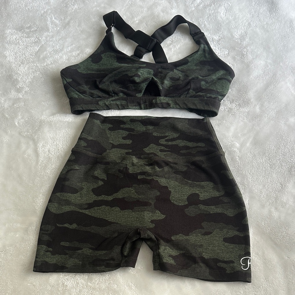 Bombshell Sportswear Camo Green Black Athletic Shorts
